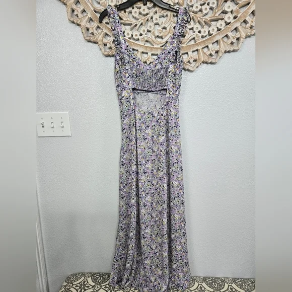 Zara Floral Ditzy Sleeveless Midi Dress with Slit - Picture 6 of 7